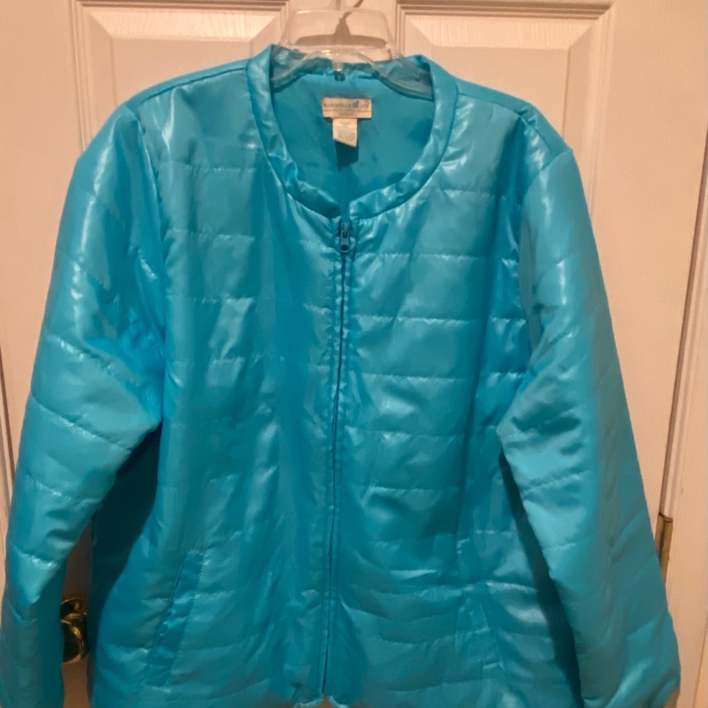 Caribbean Joe bright aqua zip up light jacket 2x